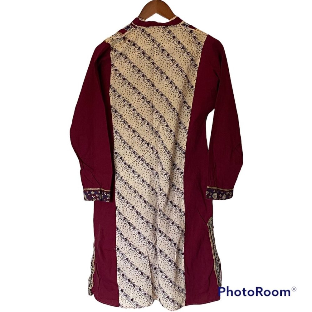 Women's M Maroon Long Sleeve Cotton Pakistani Indian Style Dress Punjabi Party - Picture 8 of 13